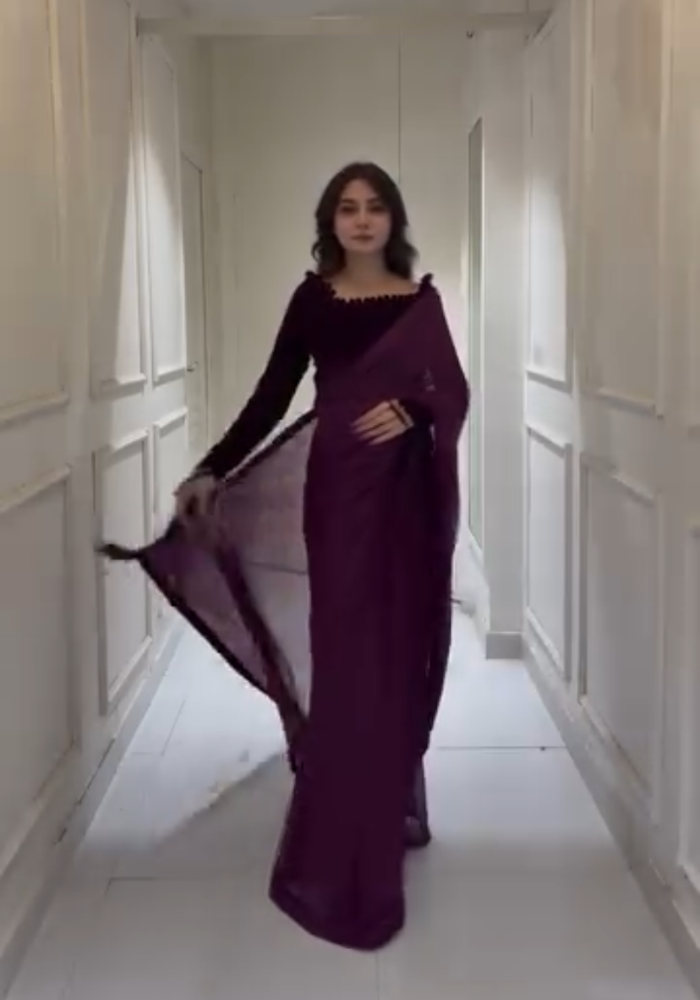 Velvet Touch Georgette Ready-to-Wear Saree Set