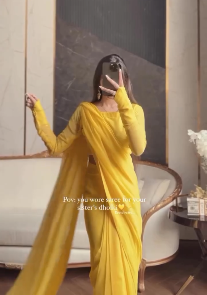 Scarlet Glam Georgette Ready-to-Wear Saree Set