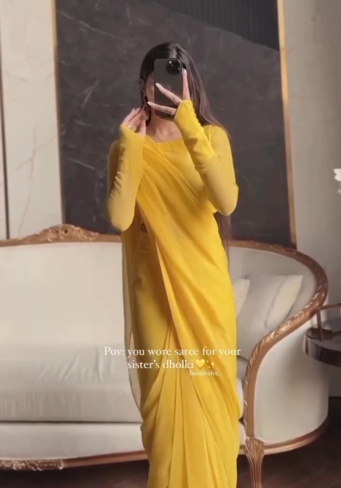 Scarlet Glam Georgette Ready-to-Wear Saree Set