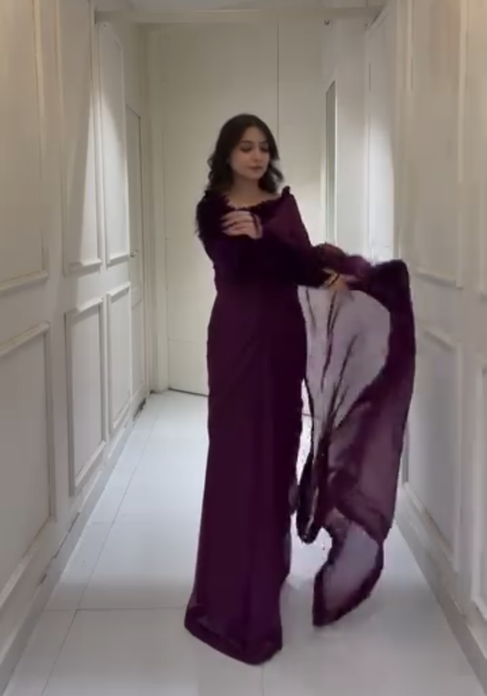 Velvet Touch Georgette Ready-to-Wear Saree Set