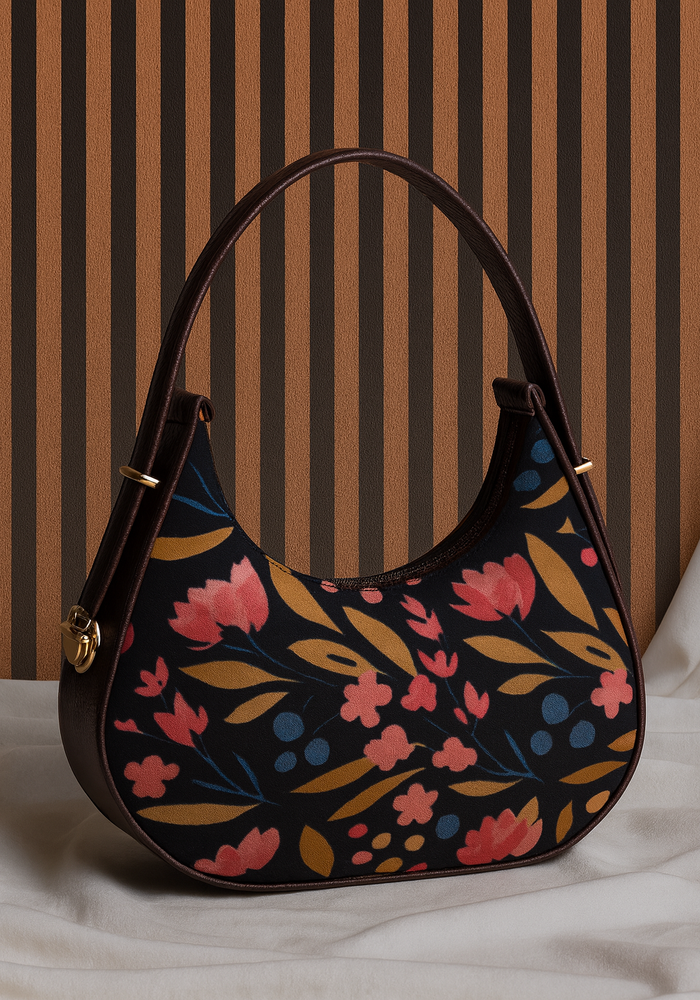 Midnight Bloom Shoulder Bag – Floral Elegance for Every Day