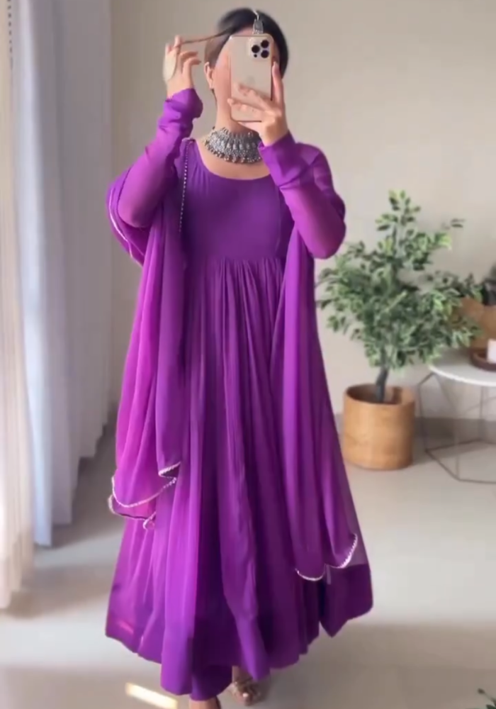Royal Purple Heavy Georgette Flare Maxi with Dupatta