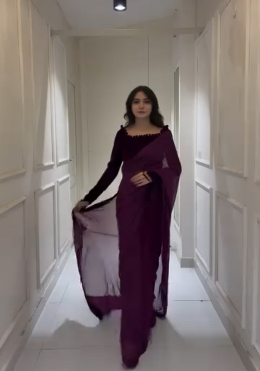 Velvet Touch Georgette Ready-to-Wear Saree Set
