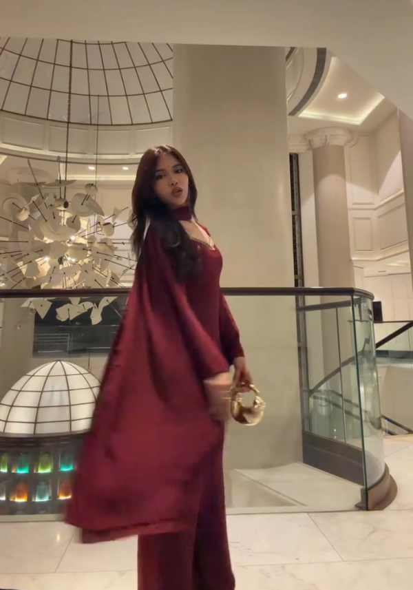 Golden Grandeur Attire With Maroon Cut Work Dupatta