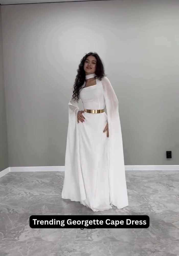 Modern Muse – Square Neck Long Cape Dress