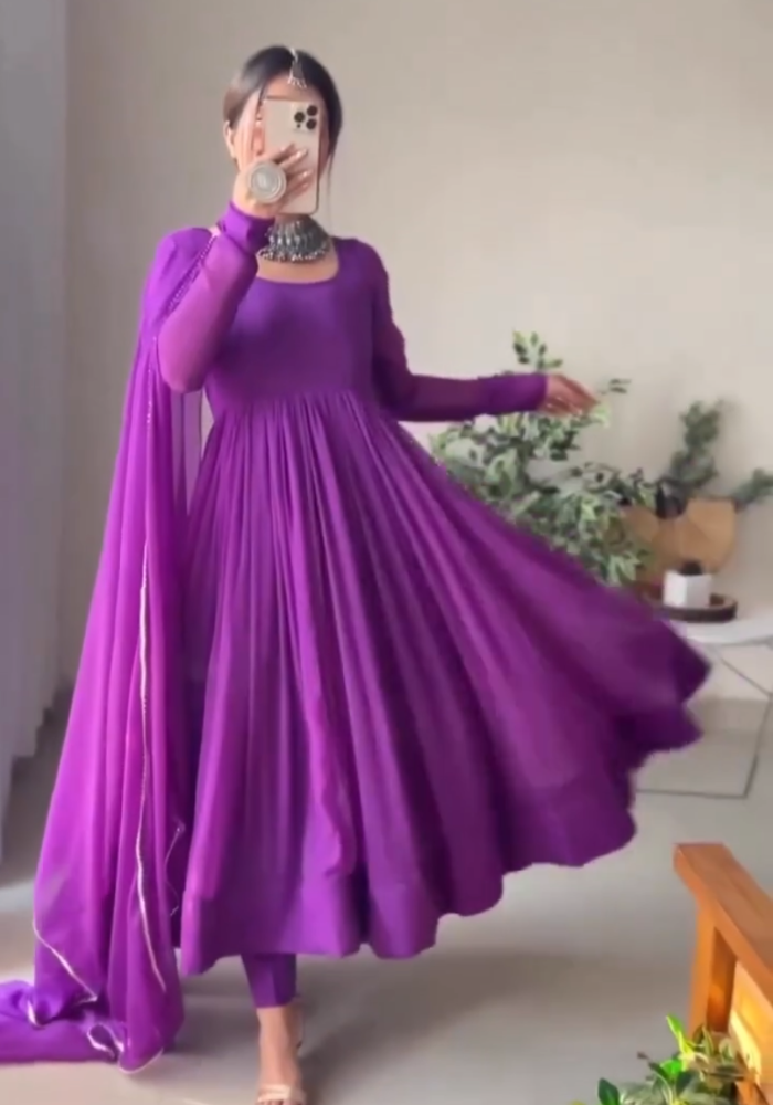 Royal Purple Heavy Georgette Flare Maxi with Dupatta