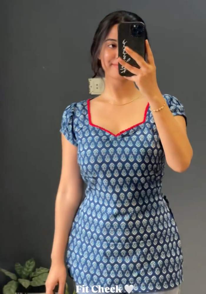 Indigo Bloom Cotton Short Kurti