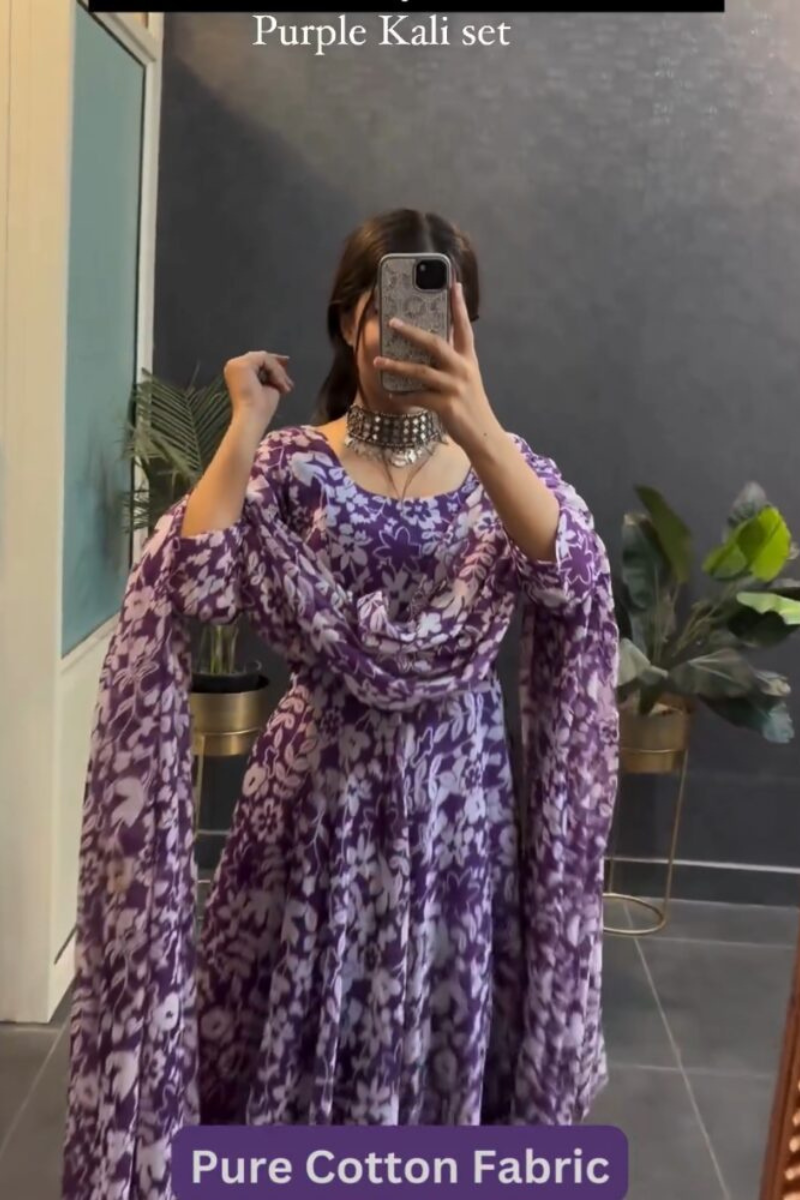 Purple Kali Cotton Floral Ensemble