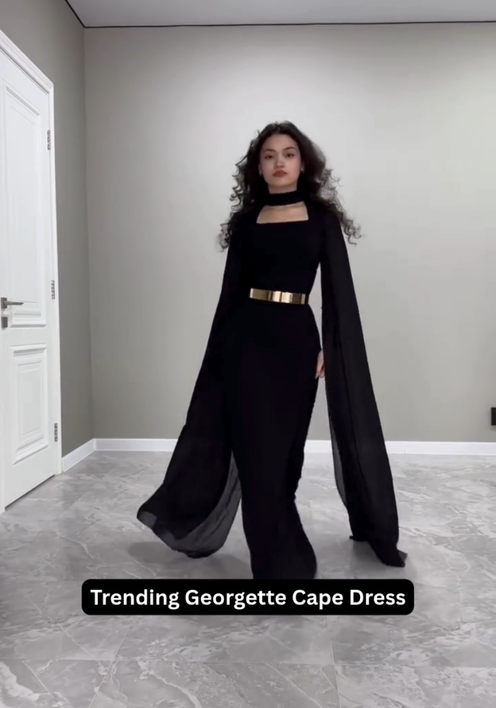 Modern Muse – Square Neck Long Cape Dress