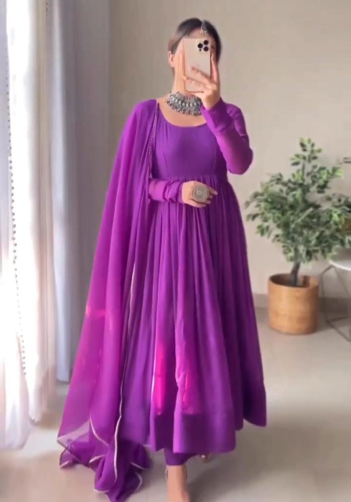 Royal Purple Heavy Georgette Flare Maxi with Dupatta