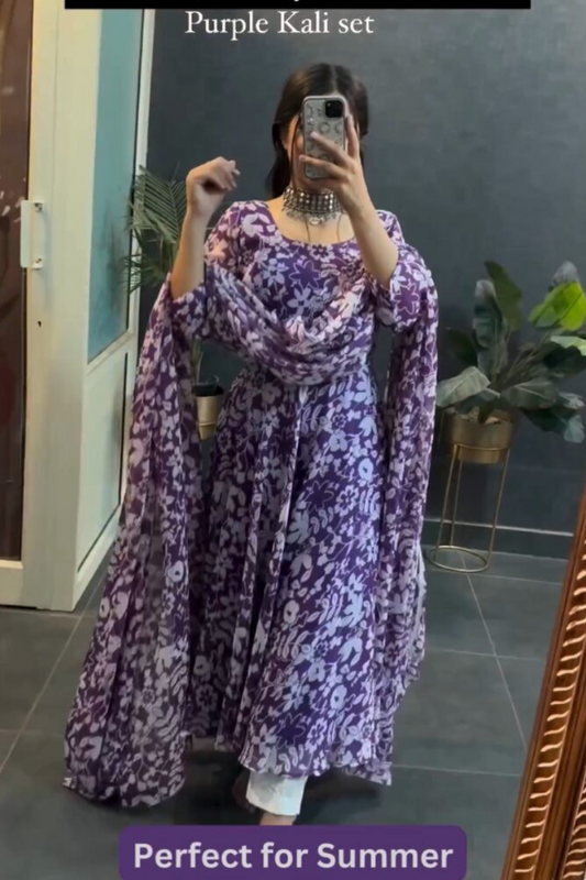 Purple Kali Cotton Floral Ensemble