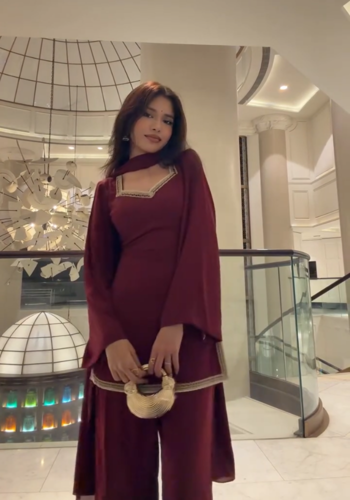 MD Premium Maroon Georgette Suit – Kurta, Pant & Dupatta Set