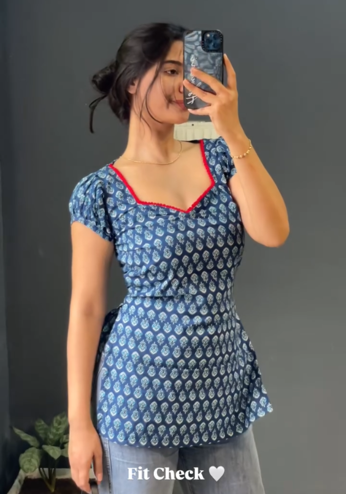 Indigo Bloom Cotton Short Kurti
