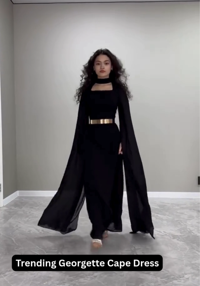 Modern Muse – Square Neck Long Cape Dress