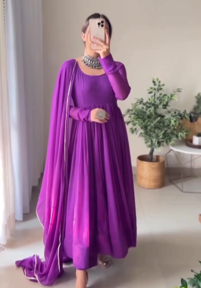 Royal Purple Heavy Georgette Flare Maxi with Dupatta