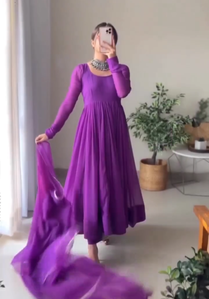 Royal Purple Heavy Georgette Flare Maxi with Dupatta