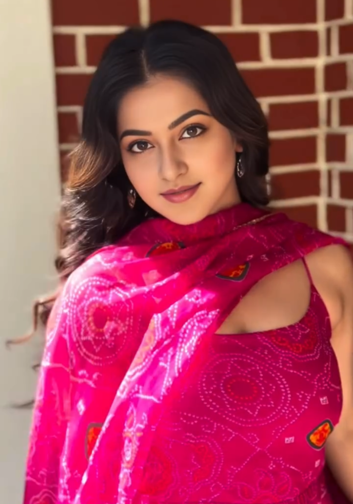 Gulabi Grace- Pink bandhej georgette anarkali with dupatta