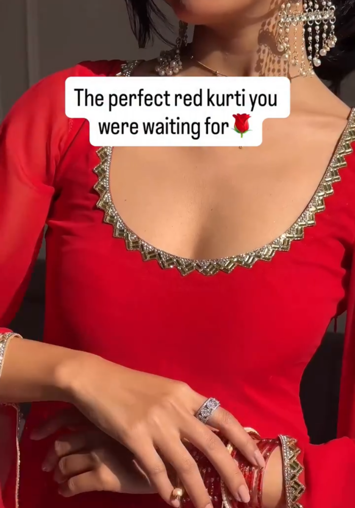 Crimson Glow – Red Georgette Kurti Pant Dupatta Set