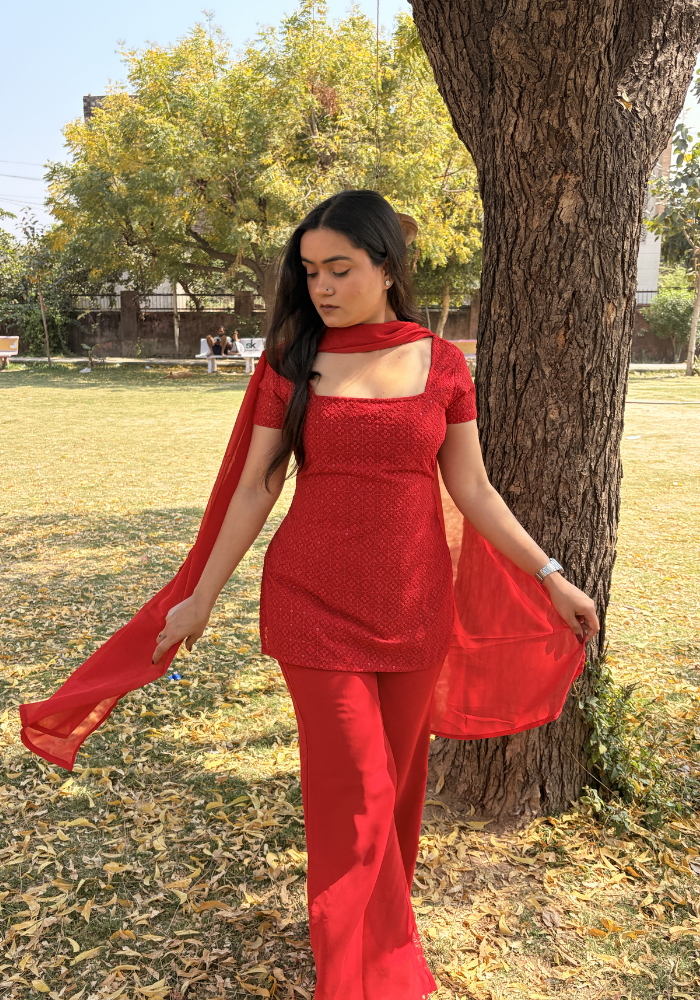 90’s Glam Red Sequin Kurti Set