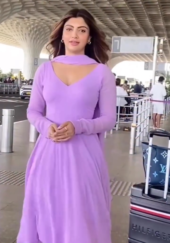 Lavender Blossom V Neck Georgette Anarkali with Dupatta