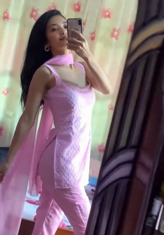 Schiffli embroidered Kurta, Pant and Dupatta Set