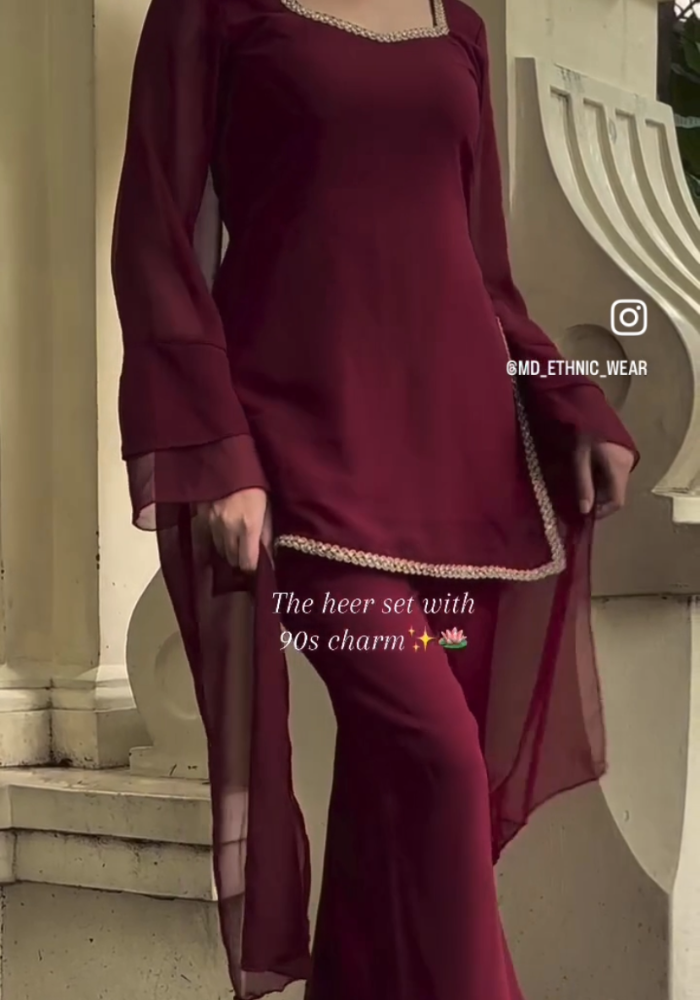 Vintage Grace Marron Georgette Kurta Pant Dupatta Set