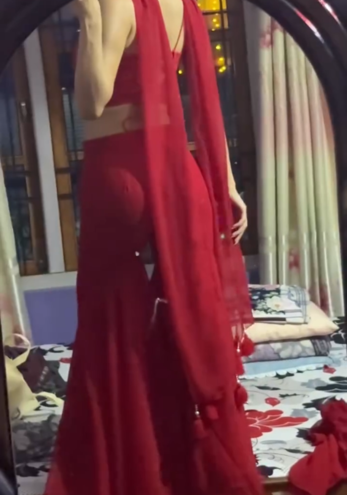 Scarlet Schiffli Georgette Co-ord Set with Dupatta
