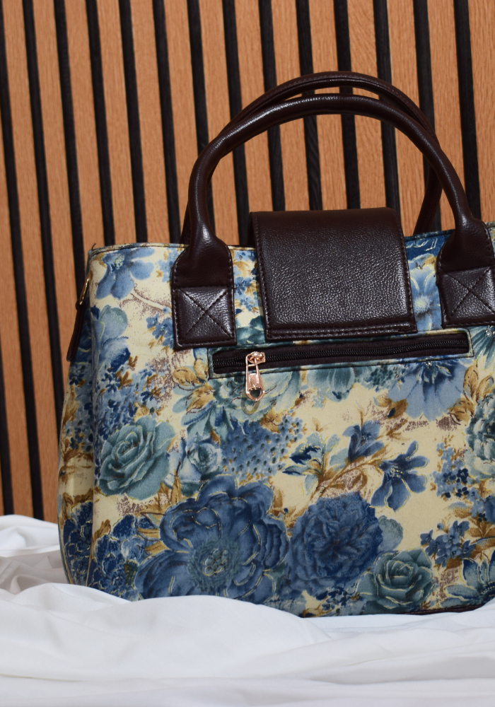 Blue Floral Tote Bag with Pouch – Elegant &amp; Functional Everyday Carry
