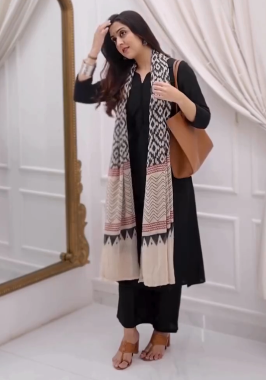 Minimalist Black Kurta Set with Vibrant Dupatta