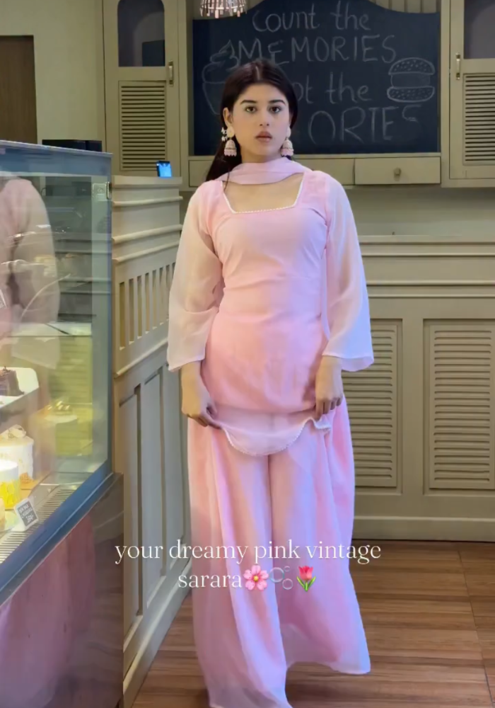 Rosé Petal Georgette Kurta Sharara Dupatta Set