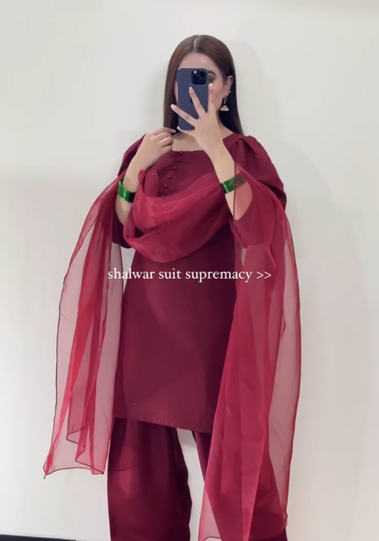 Gul-e-Farshi: Luxe Maroon Farshi Shalwar Set