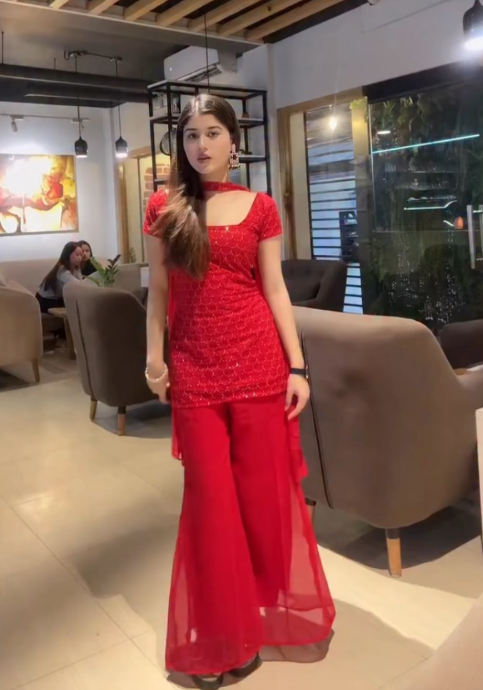 90’s Glam Red Sequin Kurti Set