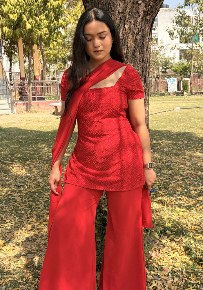 90’s Glam Red Sequin Kurti Set