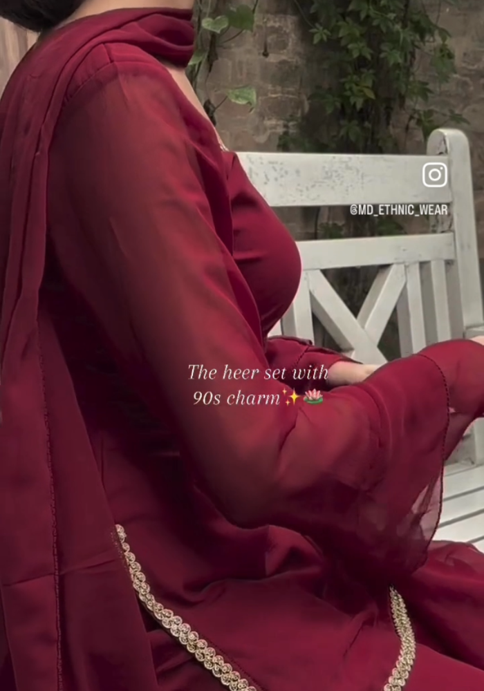 Vintage Grace Marron Georgette Kurta Pant Dupatta Set