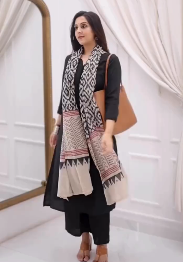Minimalist Black Kurta Set with Vibrant Dupatta