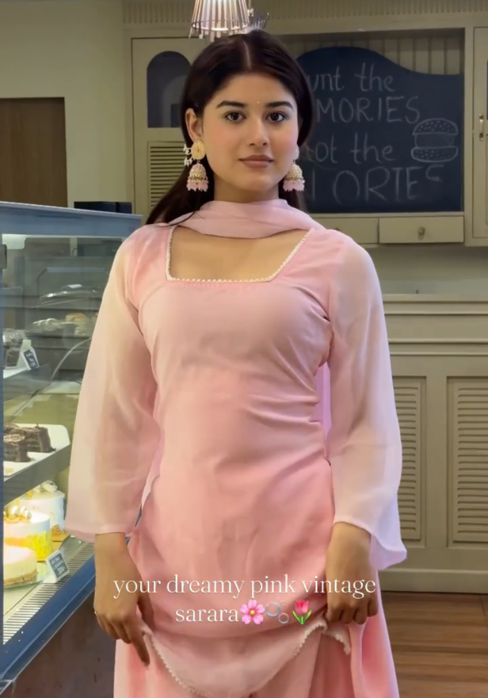 Rosé Petal Georgette Kurta Sharara Dupatta Set