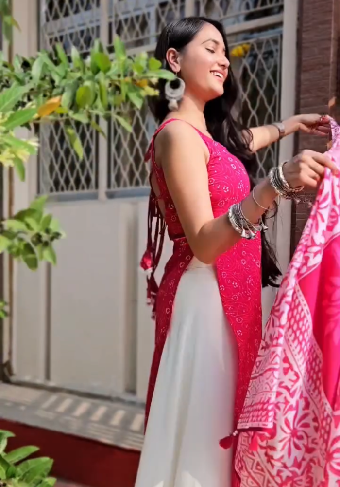 Pink Petals Cotton Kurta Plazo Mulmul Dupatta Set