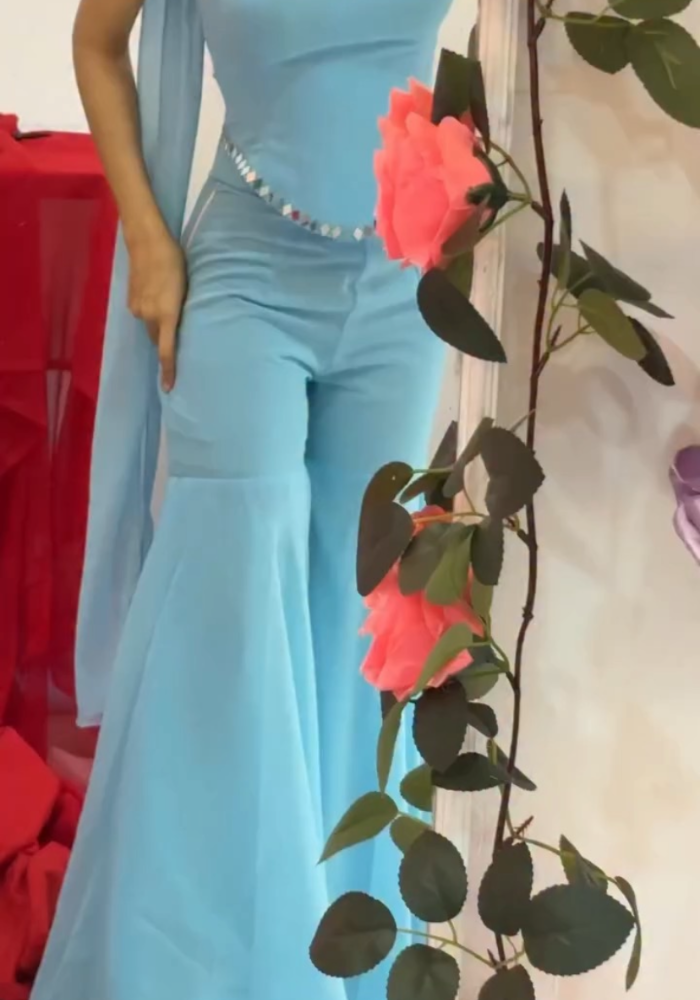 Classic Mirror Work Sky Blue Georgette Set