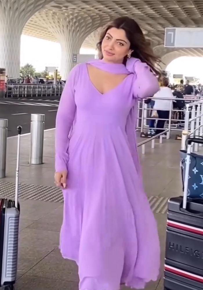 Lavender Blossom V Neck Georgette Anarkali with Dupatta