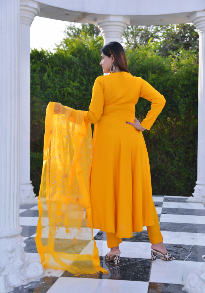 Mustard Anarkali with Organza Dupatta