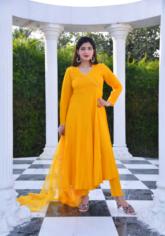 Mustard Anarkali with Organza Dupatta