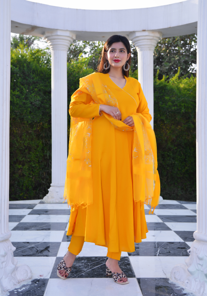 Mustard Anarkali with Organza Dupatta