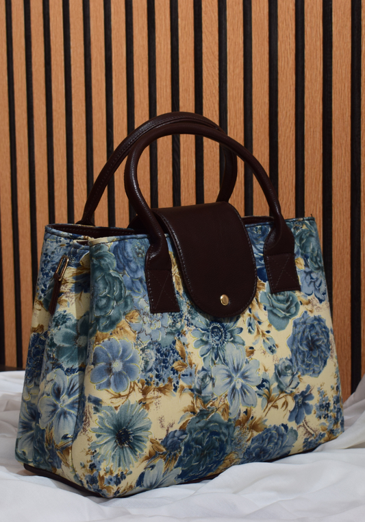 Blue Floral Tote Bag with Pouch – Elegant &amp; Functional Everyday Carry