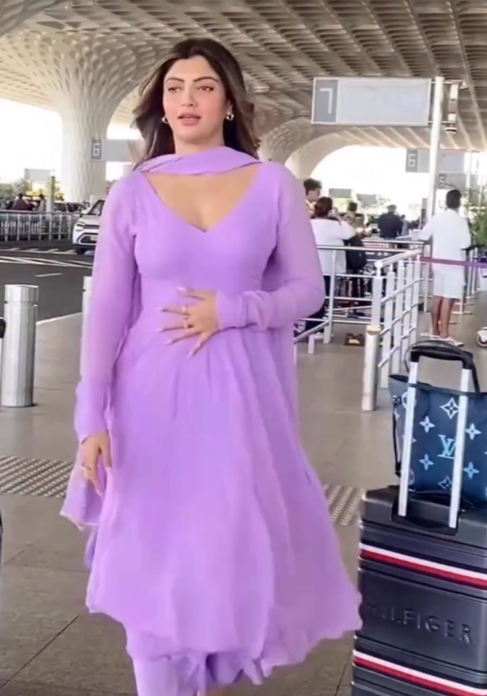 Lavender Blossom V Neck Georgette Anarkali with Dupatta