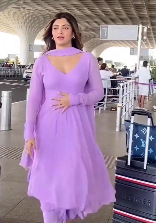 Lavender Blossom V Neck Georgette Anarkali with Dupatta