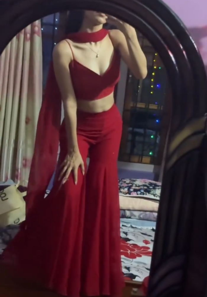 Scarlet Schiffli Georgette Co-ord Set with Dupatta