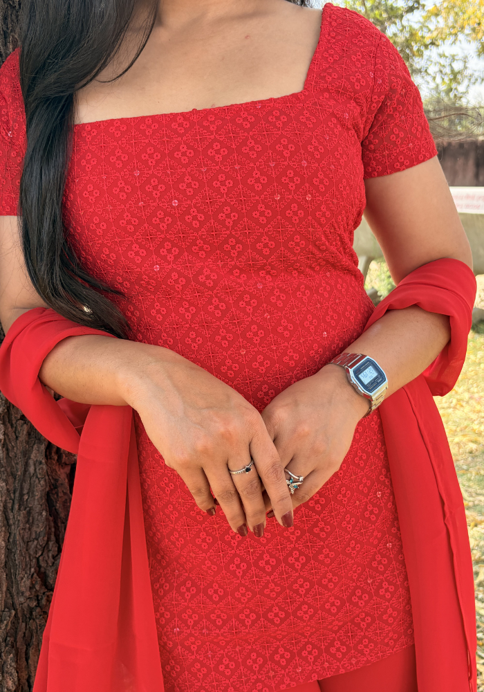 90’s Glam Red Sequin Kurti Set