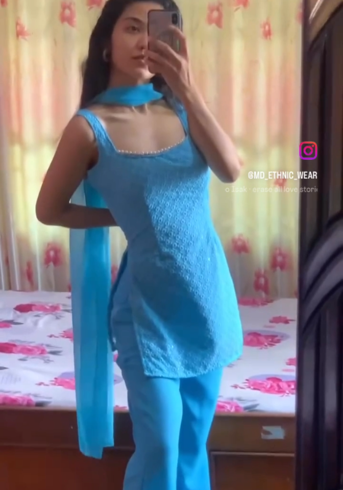 Schiffli embroidered Kurta, Pant and Dupatta Set