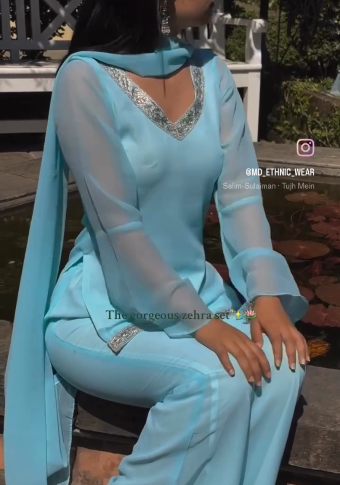 Zehra Set:-  Sky Blue Georgette Suit Set