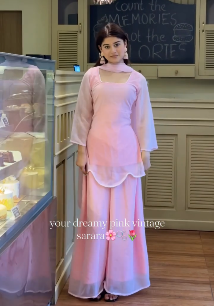 Rosé Petal Georgette Kurta Sharara Dupatta Set